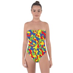Colorful Rainbow Camouflage Pattern Tie Back One Piece Swimsuit by SpinnyChairDesigns
