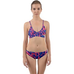 Blue And Pink Camouflage Pattern Wrap Around Bikini Set by SpinnyChairDesigns