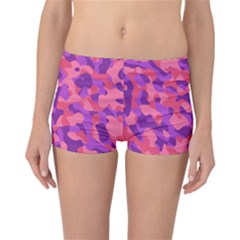 Pink And Purple Camouflage Reversible Boyleg Bikini Bottoms by SpinnyChairDesigns