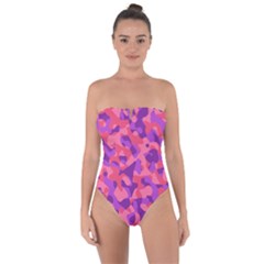 Pink And Purple Camouflage Tie Back One Piece Swimsuit by SpinnyChairDesigns