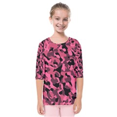 Black And Pink Camouflage Pattern Kids  Quarter Sleeve Raglan Tee