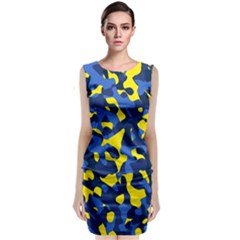 Blue And Yellow Camouflage Pattern Classic Sleeveless Midi Dress