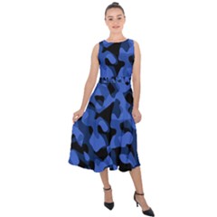 Black And Blue Camouflage Pattern Midi Tie-back Chiffon Dress by SpinnyChairDesigns
