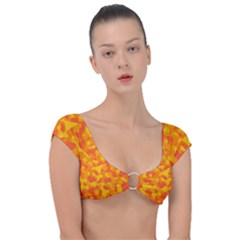Orange And Yellow Camouflage Pattern Cap Sleeve Ring Bikini Top by SpinnyChairDesigns