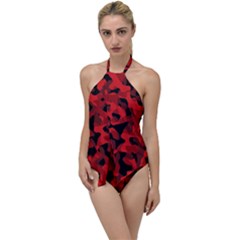 Red And Black Camouflage Pattern Go With The Flow One Piece Swimsuit by SpinnyChairDesigns