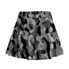 Grey And Black Camouflage Pattern Mini Flare Skirt by SpinnyChairDesigns
