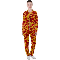 Red And Yellow Camouflage Pattern Casual Jacket And Pants Set