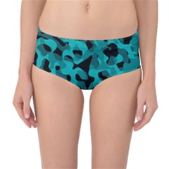 Black And Teal Camouflage Pattern Mid-waist Bikini Bottoms by SpinnyChairDesigns
