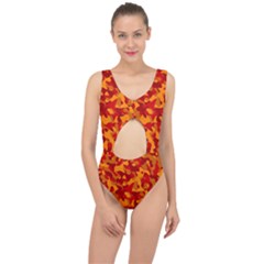 Red And Orange Camouflage Pattern Center Cut Out Swimsuit