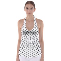 Cat Dog Animal Paw Prints Pattern Black And White Babydoll Tankini Top by SpinnyChairDesigns
