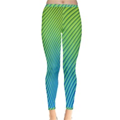 Blue Green Abstract Stripe Pattern  Inside Out Leggings by SpinnyChairDesigns