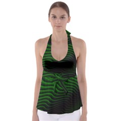 Black And Green Abstract Stripes Gradient Babydoll Tankini Top by SpinnyChairDesigns