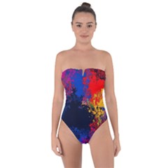 Colorful Paint Splatter Texture Red Black Yellow Blue Tie Back One Piece Swimsuit by SpinnyChairDesigns