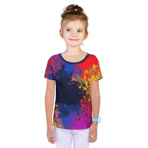 Colorful Paint Splatter Texture Red Black Yellow Blue Kids  One Piece Tee by SpinnyChairDesigns