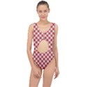 Picnic Gingham Red White Checkered Plaid Pattern Center Cut Out Swimsuit View1