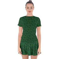 Green Intricate Pattern Drop Hem Mini Chiffon Dress by SpinnyChairDesigns