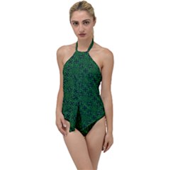 Green Intricate Pattern Go With The Flow One Piece Swimsuit by SpinnyChairDesigns