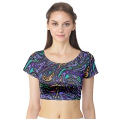Multicolored Abstract Art Pattern Short Sleeve Crop Top by SpinnyChairDesigns