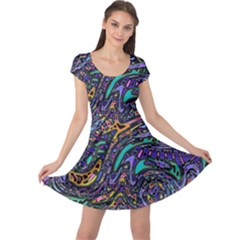 Multicolored Abstract Art Pattern Cap Sleeve Dress by SpinnyChairDesigns