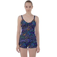 Multicolored Abstract Art Pattern Tie Front Two Piece Tankini by SpinnyChairDesigns