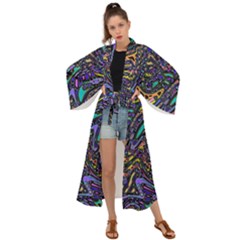 Multicolored Abstract Art Pattern Maxi Kimono by SpinnyChairDesigns