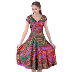 Abstract Art Multicolored Pattern Cap Sleeve Wrap Front Dress by SpinnyChairDesigns