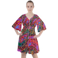 Abstract Art Multicolored Pattern Boho Button Up Dress by SpinnyChairDesigns