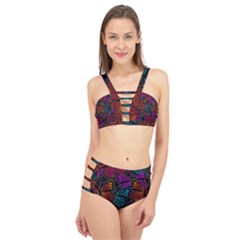 Colorful Monarch Butterfly Pattern Cage Up Bikini Set by SpinnyChairDesigns