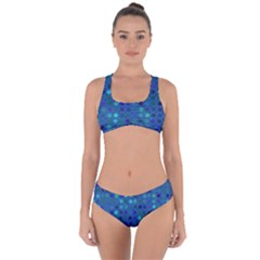 Blue Polka Dots Pattern Criss Cross Bikini Set by SpinnyChairDesigns