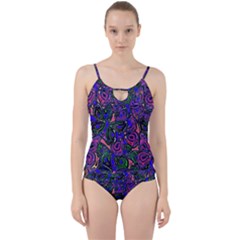 Purple Abstract Butterfly Pattern Cut Out Top Tankini Set by SpinnyChairDesigns