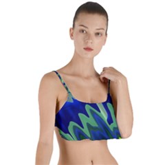 Blue Green Zig Zag Waves Pattern Layered Top Bikini Top  by SpinnyChairDesigns