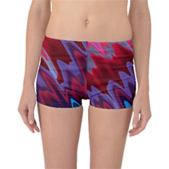 Red Blue Zig Zag Waves Pattern Boyleg Bikini Bottoms by SpinnyChairDesigns
