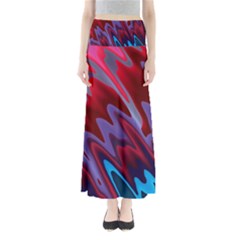 Red Blue Zig Zag Waves Pattern Full Length Maxi Skirt by SpinnyChairDesigns