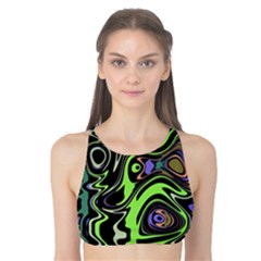 Green And Black Abstract Pattern Tank Bikini Top by SpinnyChairDesigns