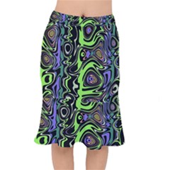 Green And Black Abstract Pattern Short Mermaid Skirt by SpinnyChairDesigns
