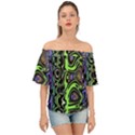 Green and Black Abstract Pattern Off Shoulder Short Sleeve Top View1