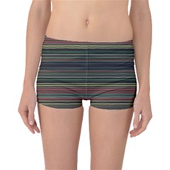 Dark Rust Red And Green Stripes Pattern Boyleg Bikini Bottoms by SpinnyChairDesigns