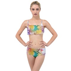 Watercolor Flowers Floral Print Layered Top Bikini Set by SpinnyChairDesigns