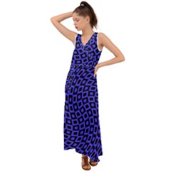 Abstract Black And Purple Checkered Pattern V-neck Chiffon Maxi Dress by SpinnyChairDesigns
