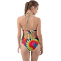 Colorful Dark Tie Dye Pattern Halter Cut-Out One Piece Swimsuit View2