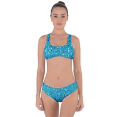 Aqua Blue Artsy Beaded Weave Pattern Criss Cross Bikini Set by SpinnyChairDesigns