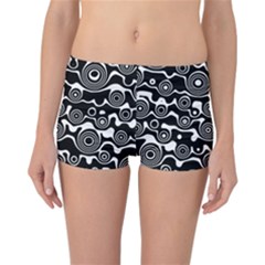 Abstract Black And White Bubble Pattern Reversible Boyleg Bikini Bottoms by SpinnyChairDesigns