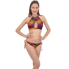Dragonflies Abstract Colorful Pattern Cross Front Halter Bikini Set by SpinnyChairDesigns