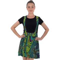 Jungle Print Green Abstract Pattern Velvet Suspender Skater Skirt by SpinnyChairDesigns