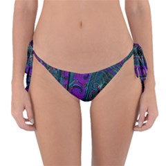 Purple Teal Abstract Jungle Print Pattern Reversible Bikini Bottom by SpinnyChairDesigns