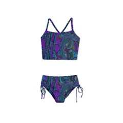 Purple Teal Abstract Jungle Print Pattern Girls  Tankini Swimsuit by SpinnyChairDesigns