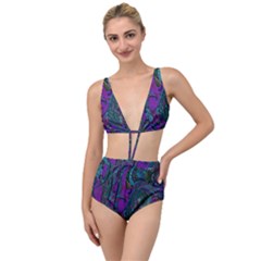 Purple Teal Abstract Jungle Print Pattern Tied Up Two Piece Swimsuit by SpinnyChairDesigns