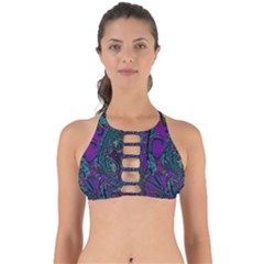 Purple Teal Abstract Jungle Print Pattern Perfectly Cut Out Bikini Top by SpinnyChairDesigns