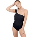 Plain Black Solid Color Frilly One Shoulder Swimsuit View1