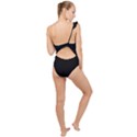 Plain Black Solid Color Frilly One Shoulder Swimsuit View2